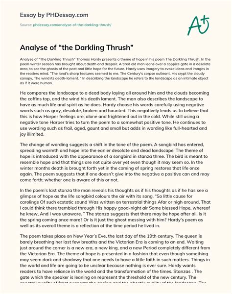 Analyse Of “The Darkling Thrush” Analysis And Critical Analysis Essay ...
