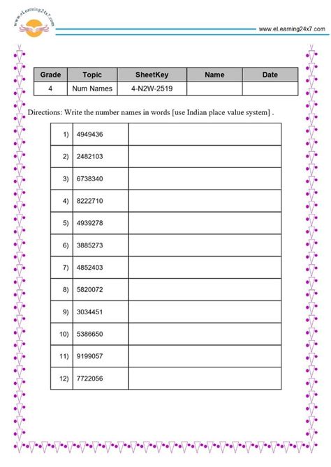 Image result for Number System Worksheet Class 4 CBSE