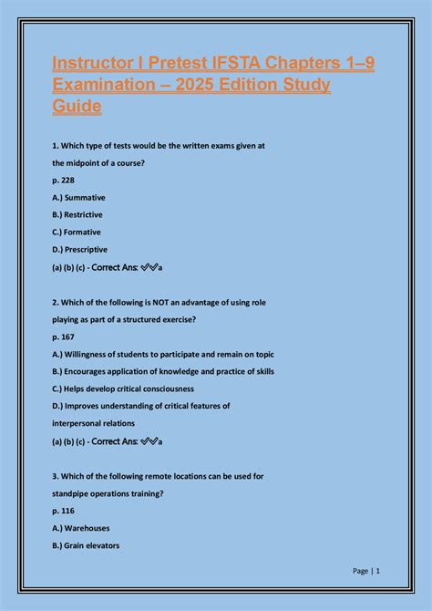 Instructor I Pretest IFSTA Chapters 1–9 Examination – 2025 Edition ...