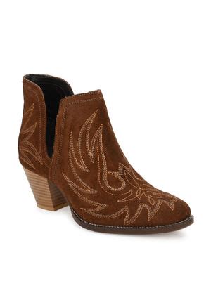 Buy Carlo Romano Solid Tan Embroidery Leather Ankle Boot (UK 6) Online
