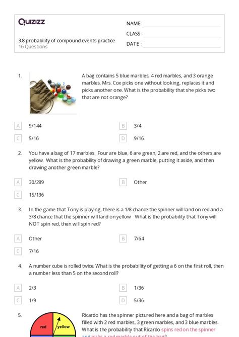 Image result for Compound Events Probability Worksheet