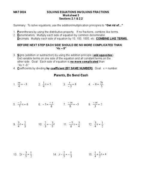 Solving Algebra Equations With Fractions | PDF | Fraction (Mathematics) | Multiplication