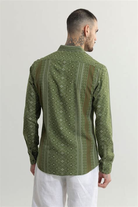 Buy Men's Tribal Artistry Olive Shirt Online | SNITCH