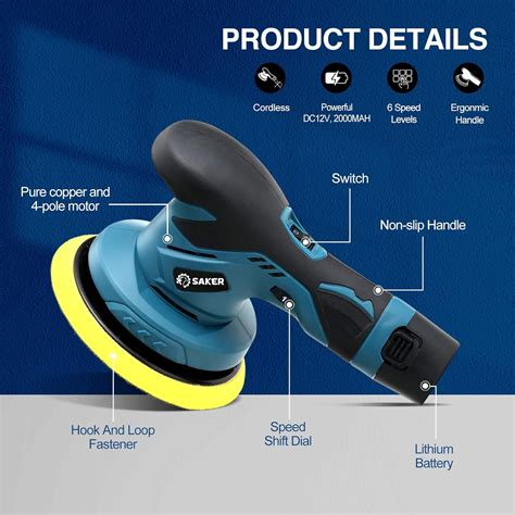Buy Saker Cordless Car Buffer Polisher - 6 Inch Portable Polishing ...