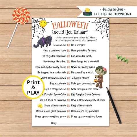 Printable Would You Rather Halloween Game Questions for Kids