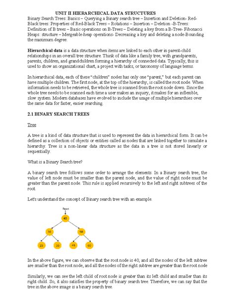 UNIT II: Hierarchical Data Structures - Binary Search Trees ...