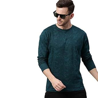 Buy Urbano Fashion Men's Dark Green Printed Full Sleeve Slim Fit T ...