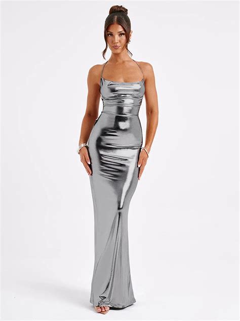 Shop Silver Cowl Neck Low Back Slip Dress - for Women | OUTZIDR | Gen-Z ...