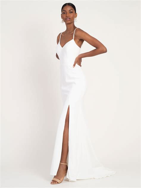 White Simple Wedding Dress Mermaid V-Neck Sleeveless Spaghetti Straps Natural Waist Satin Fabric ...