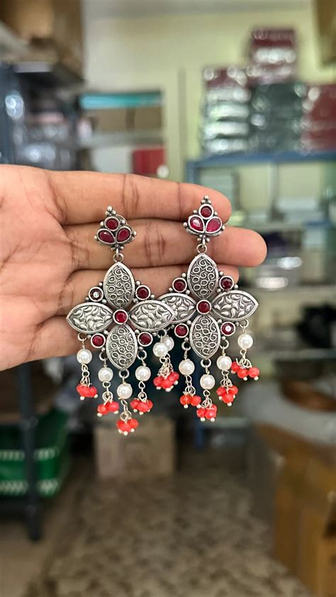 Oxidised Petals Beads Drop Earring - Kattam