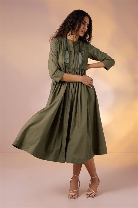 Infinity Pintuck Dress Pockets In Olive Grey Cambric by Maati Crafts ...