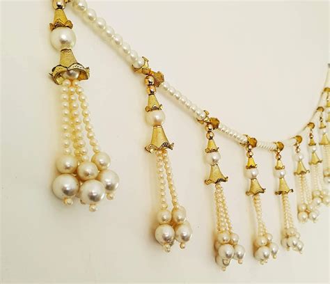 CANVASS® Traditional White Gold Zula Pearl Beads Handmade Door Hanging ...