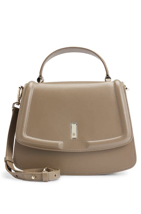 BOSS - Top-handle handbag in leather with Double B monogram - Brown