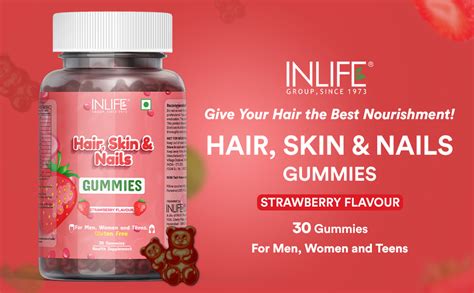 INLIFE Biotin Hair Gummies | Hair Skin & Nails Supplement for Men Women ...