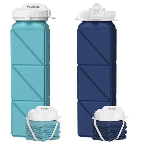 Popdigito 2 pack Collapsible Water Bottles Leakproof Lid –Food-Grade ...