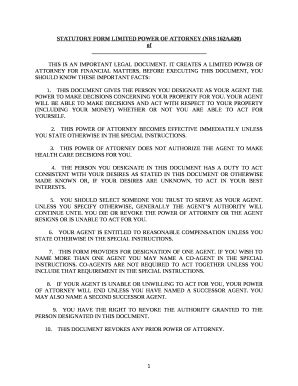 STATUTORY LIMITED POWER OF ATTORNEY (NRS 162A Doc Template | pdfFiller
