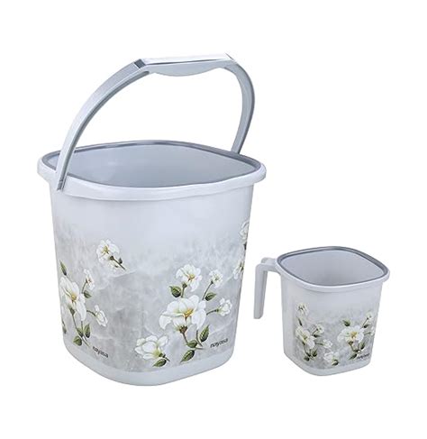 Nayasa Sqr Ring Marble Bathroom Set_Bucket 18 Ltrs+ Mug 1.5 Ltrs. 2 Pcs ...