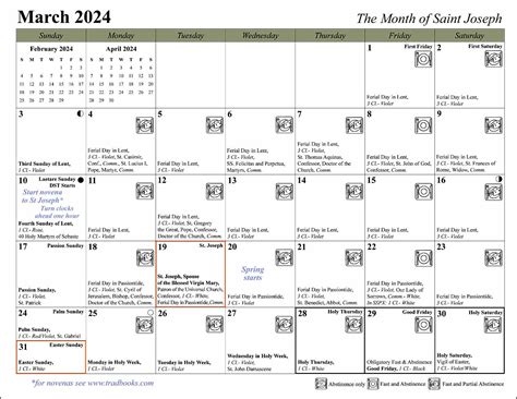 2024 Traditional Catholic Calendar: Sacramentals; saints, fasts, feasts ...