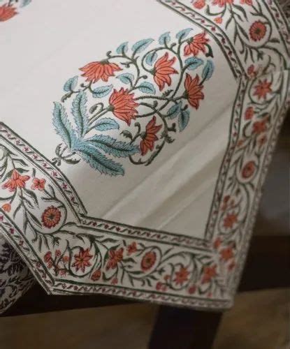 Block Printed Table Runner - Cotton White Jaipuri Hand Block Printed ...