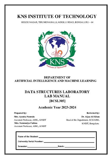DATA STRUCTURES LAB MANUAL (BCSL305) - KNSIT - Studocu