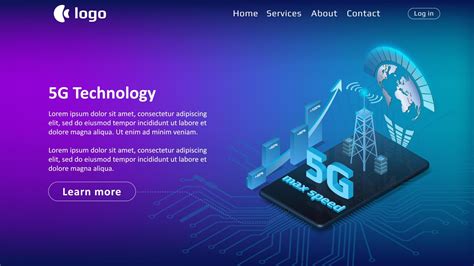 5G internet technology website template with isometric phone on blue ...