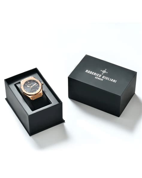 RODERICO GIULIANI ANALOG BLACK DIAL ROSE GOLD CASE BLACK SILICONE STRA