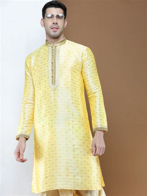 Men's Woven Festive Beige Jaquard Kurta – Sanwara Fashions
