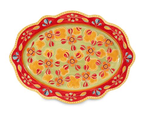 Buy Gracie China 15-Inch Dutch Wax Hand Paint Ceramic Oval Platter, Red ...