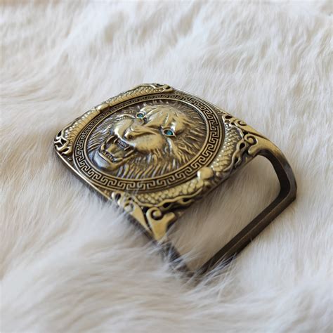 Green Eyes` Lion Head Solid Brass Belt Buckle Western Cowboy Vintage ...