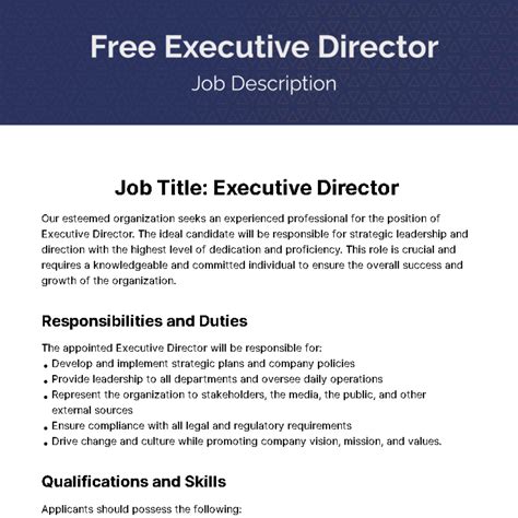 Free Executive Director Job Description Template to Edit Online