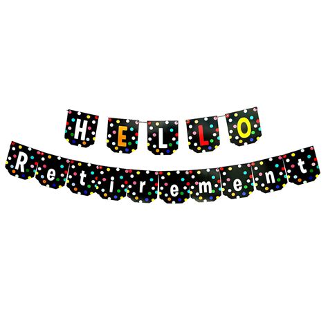 Hello Retirement Black Polka Wall Banner | Retirement Party Supplies in ...