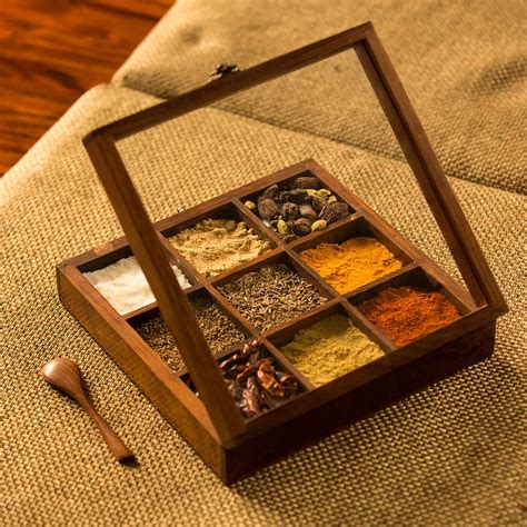 ExclusiveLane Sheesham Wooden Spice Box with Spoon