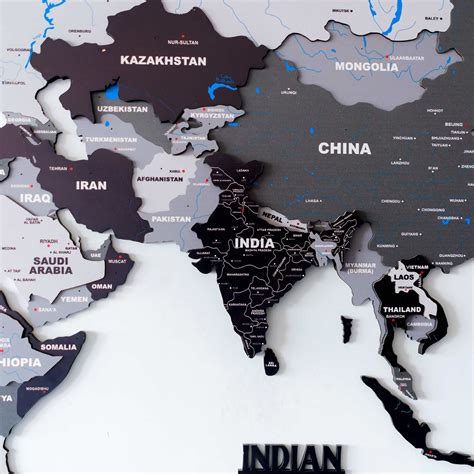 3D Black and Grey Wooden World Map for wall • The Map Store
