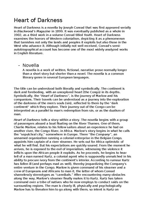 Heart of Darkness - Heart of Darkness Heart of Darkness is a novella by ...