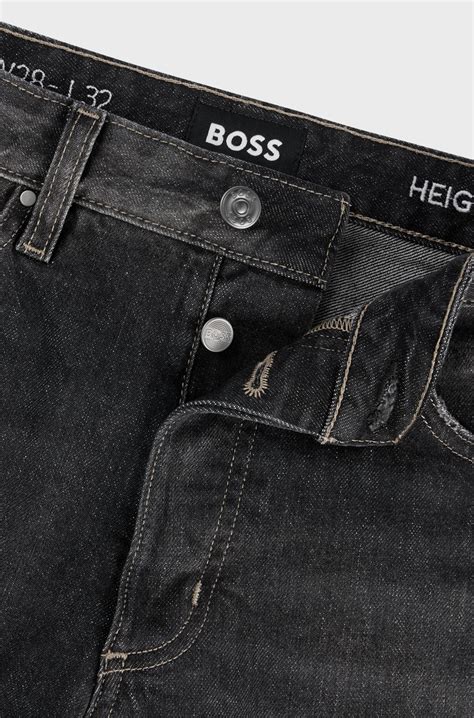 BOSS - Straight-fit jeans in faded-black comfort-stretch denim - Black