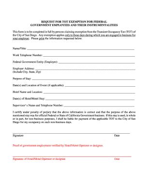CA Request for TOT Exemption - Fill out Tax Template Online