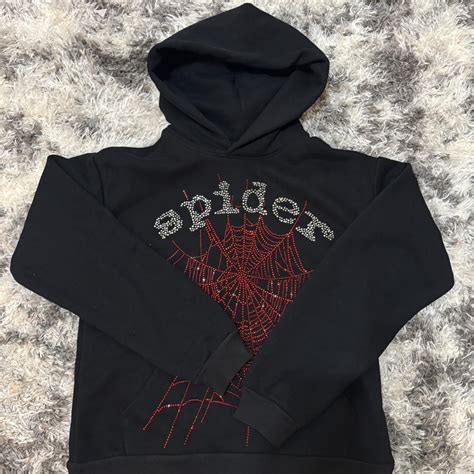 Sp5der OG rhinestone hoodie “black red” Size M size... | Depop