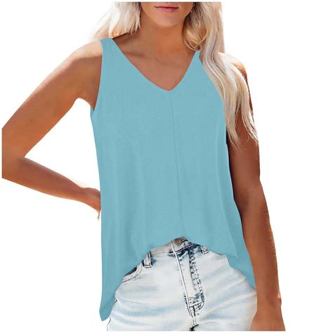 aidice Cotton Flowy Womens Tank Tops Loose Fitted Sleeveless V Neck ...