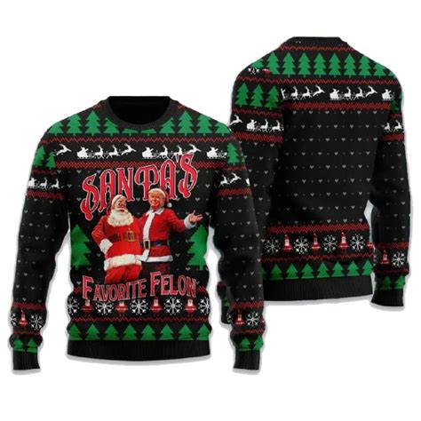 Santa's Favorite Felon Trump Ugly Christmas Sweater - teelands
