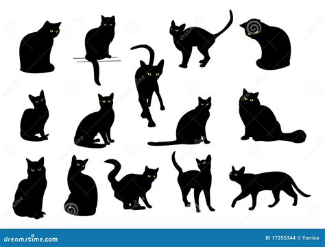 Black Cat Silhouettes Group Stock Vector - Illustration of collection ...