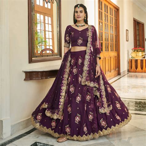 Purple Sequins Embroidered Organza Lehenga Choli