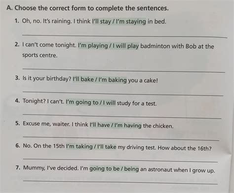 choose the correct form to complete the sentences - Brainly.lat