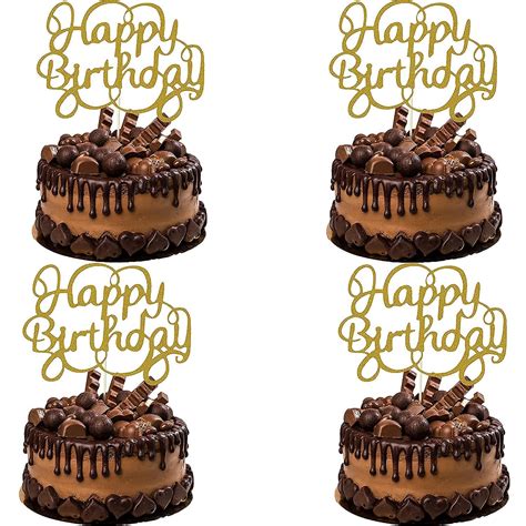 Buy 4 Pack Happy Birthday Cake Topper Color Glitter Gold Birthday ...