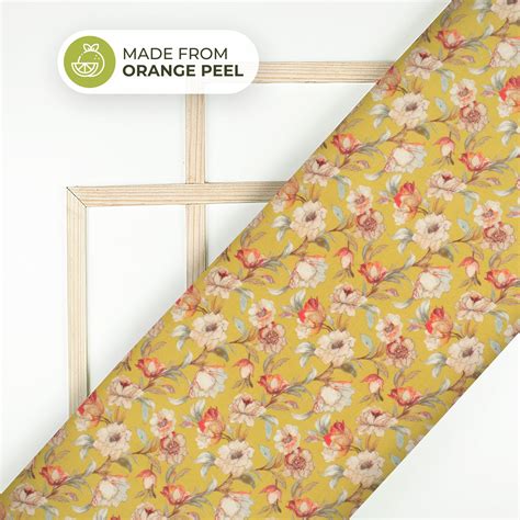 Butter Yellow Floral Printed Sustainable Orange Fabric – Fabcurate