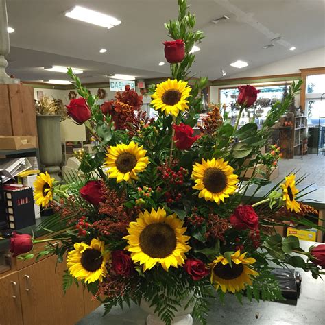 Sunflower and Red Rose Floral Arrangement