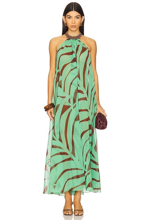 Johanna Ortiz Tactile Winds Maxi Dress in Swim Palms Stripes Burgundy ...