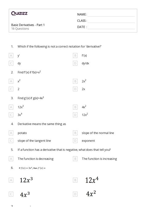 50+ derivatives worksheets for 10th Class on Quizizz | Free & Printable