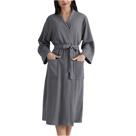 POIUYTR Women Men Waffle Knit Robes Lightweight Kimono Bathrobe Mid ...