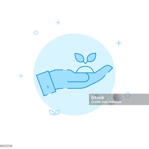 Hand Holding Plant Sprout Flat Vector Icon Filled Line Style Blue ...