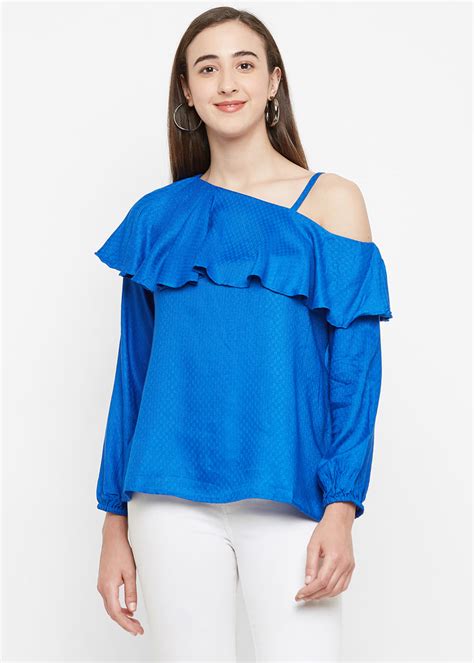 Get Ruffled Overlap Detail Blue Top at ₹ 1499 | LBB Shop